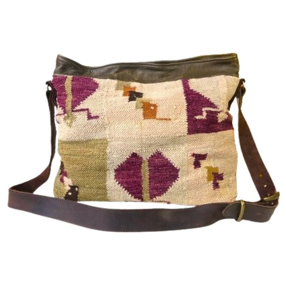 Kilim carpet or tapestry leather bag handbag purse - Picture 1 of 16